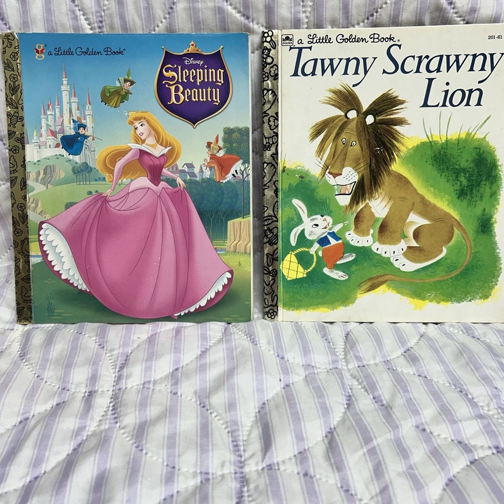 Vintage Little Golden Books Lot of 2- Sleeping Beauty Tawny Scrawny Lion